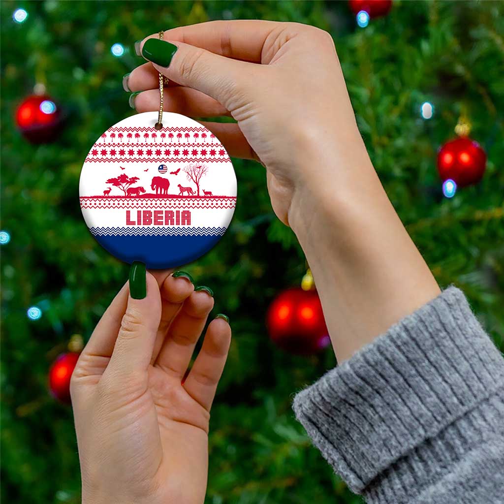 Liberia Christmas Ceramic Ornament with Red Wildlife Silhouettes and White Blue Holiday TS04
