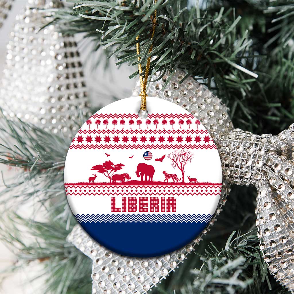 Liberia Christmas Ceramic Ornament with Red Wildlife Silhouettes and White Blue Holiday TS04