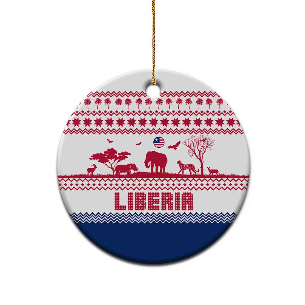 Liberia Christmas Ceramic Ornament with Red Wildlife Silhouettes and White Blue Holiday TS04
