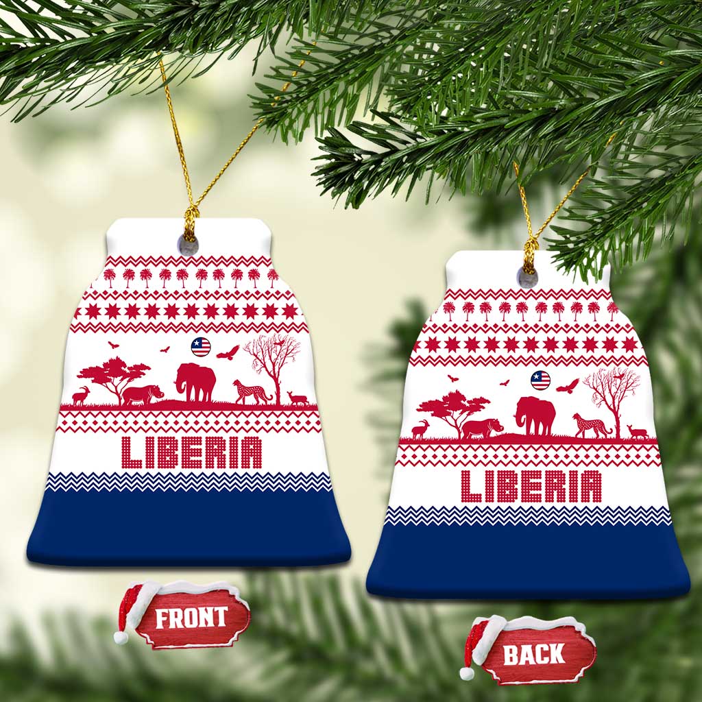 Liberia Christmas Ceramic Ornament with Red Wildlife Silhouettes and White Blue Holiday TS04