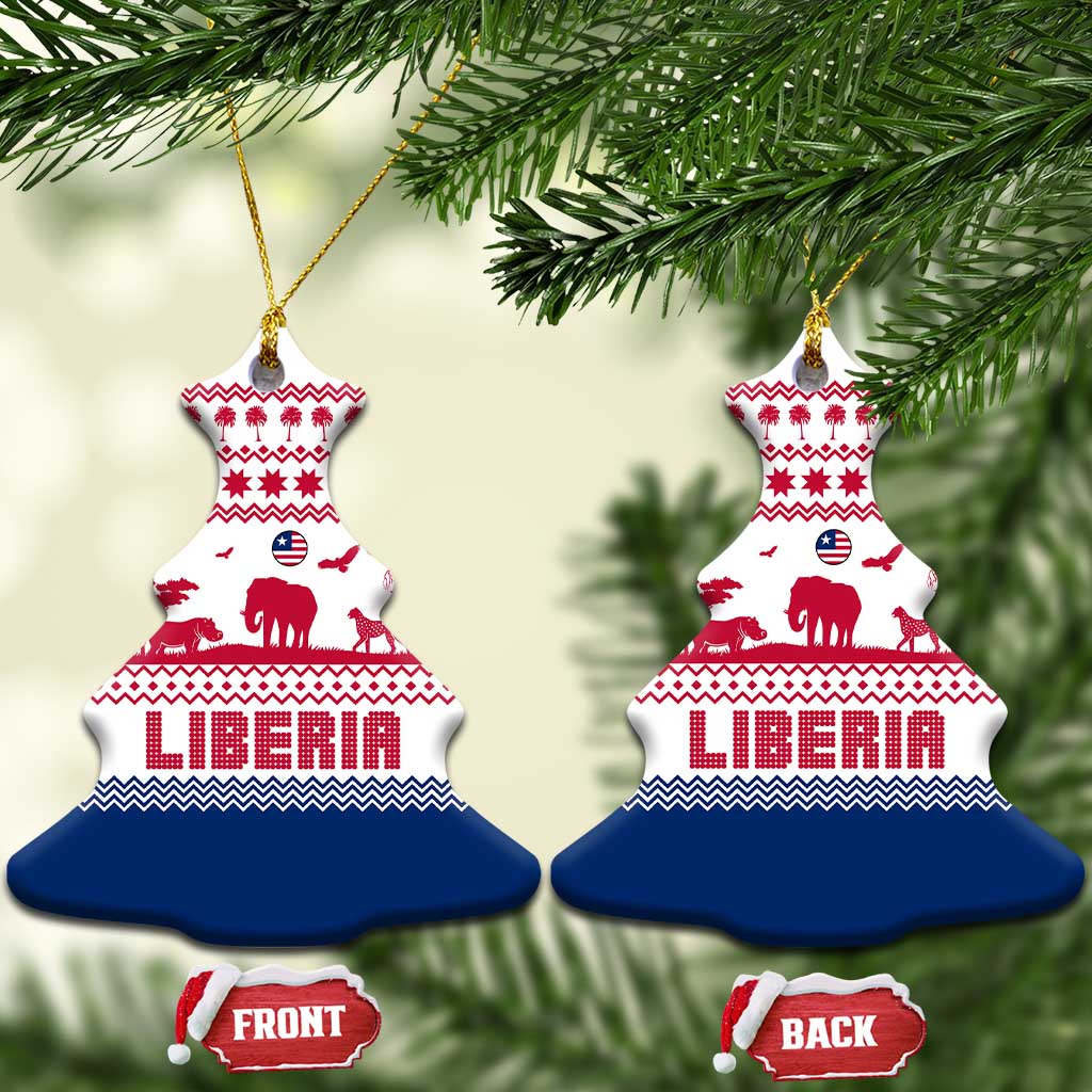 Liberia Christmas Ceramic Ornament with Red Wildlife Silhouettes and White Blue Holiday TS04