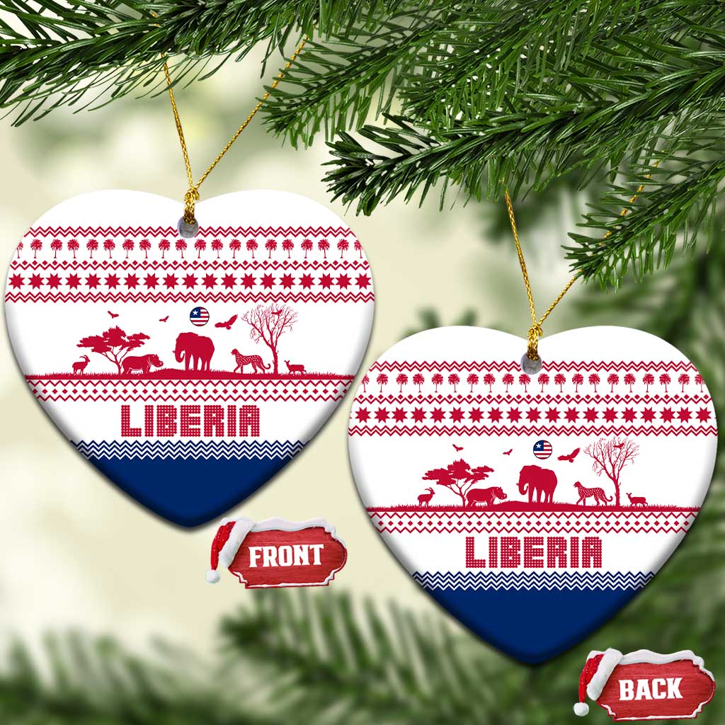 Liberia Christmas Ceramic Ornament with Red Wildlife Silhouettes and White Blue Holiday TS04