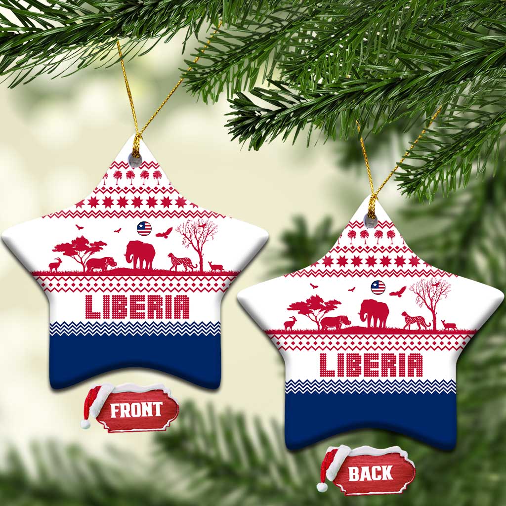 Liberia Christmas Ceramic Ornament with Red Wildlife Silhouettes and White Blue Holiday TS04