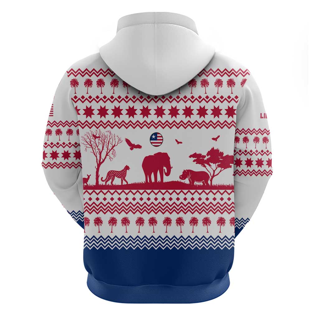 Liberia Christmas Hoodie with Red Wildlife Silhouettes and White Blue Holiday TS04
