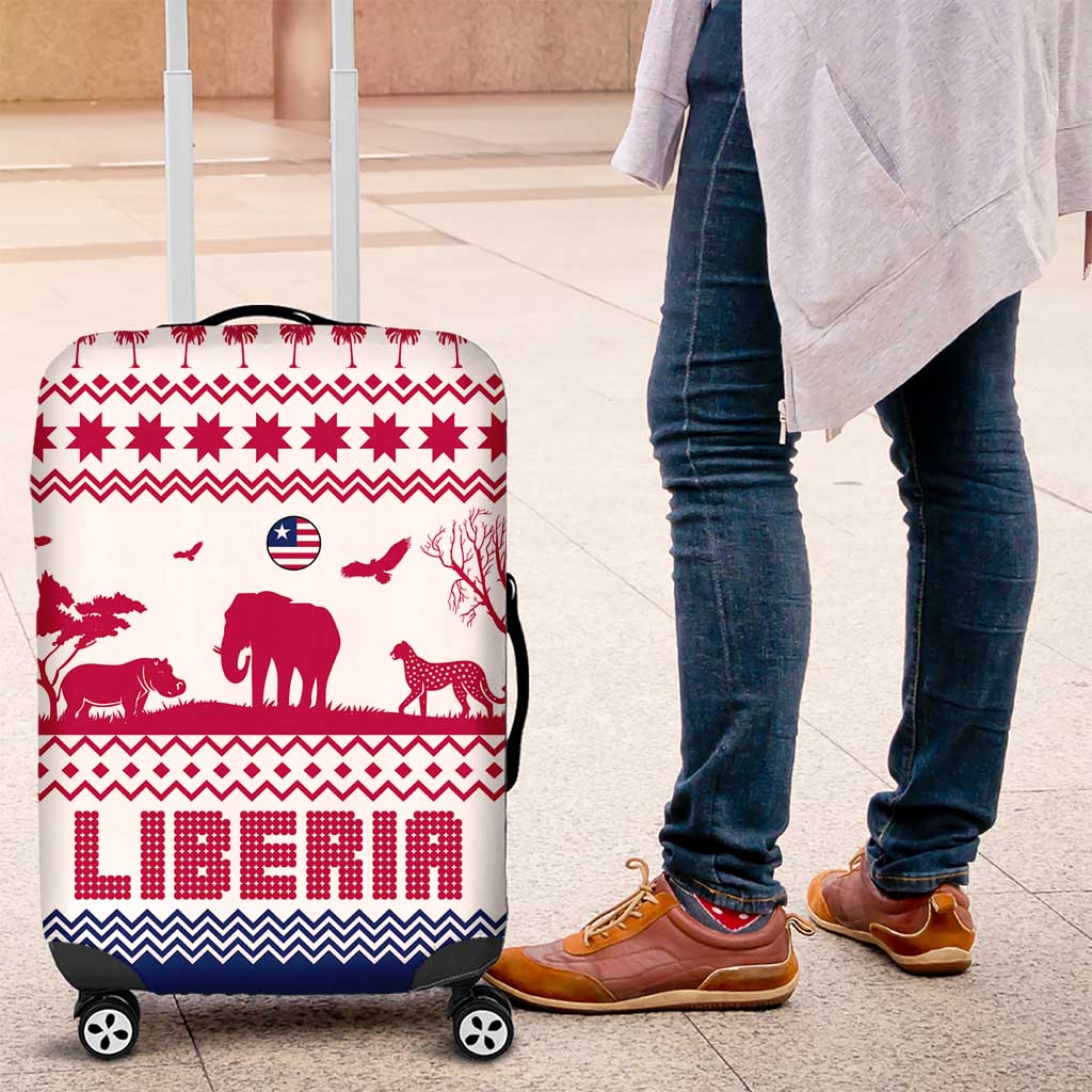 Liberia Christmas Luggage Cover with Red Wildlife Silhouettes and White Blue Holiday TS04