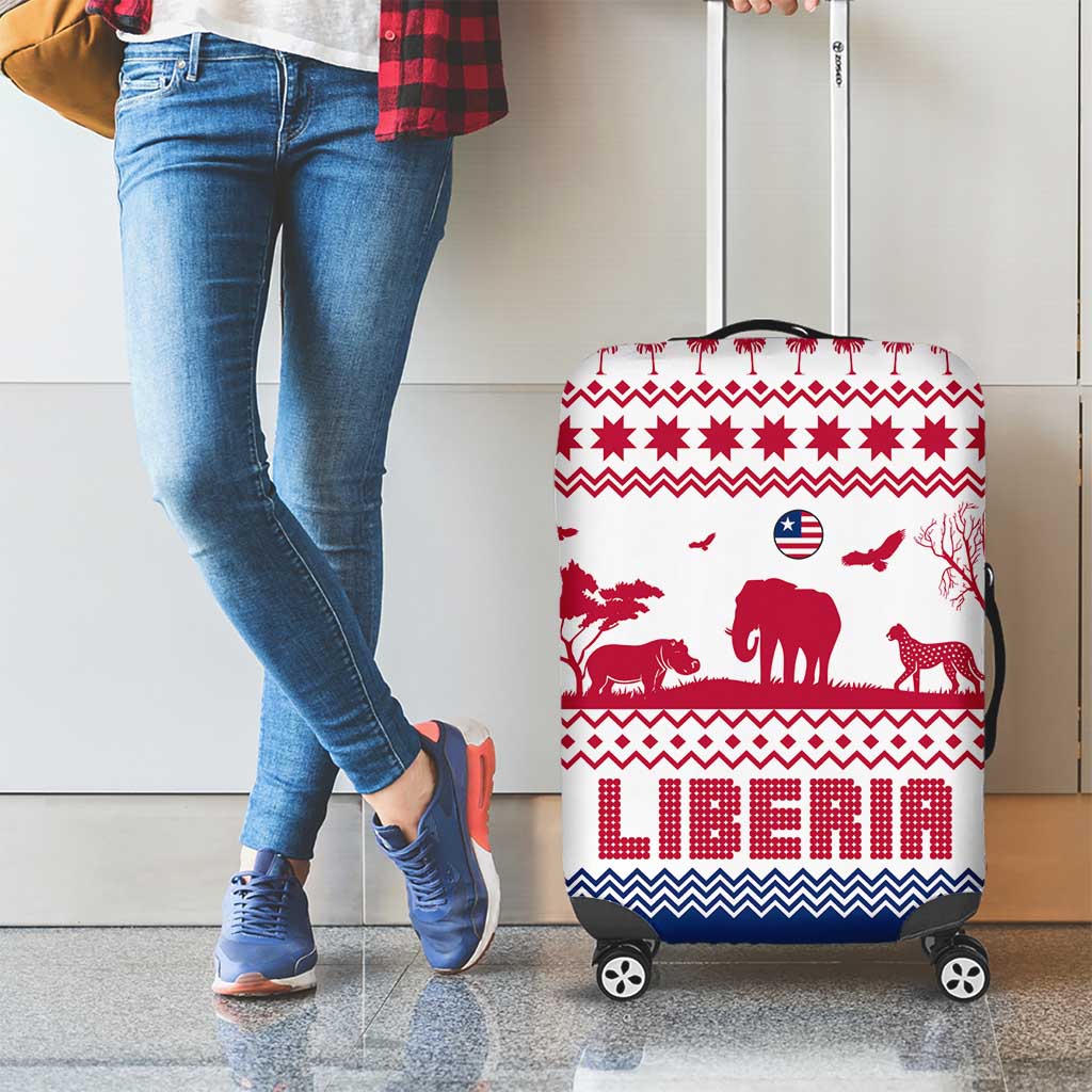 Liberia Christmas Luggage Cover with Red Wildlife Silhouettes and White Blue Holiday TS04