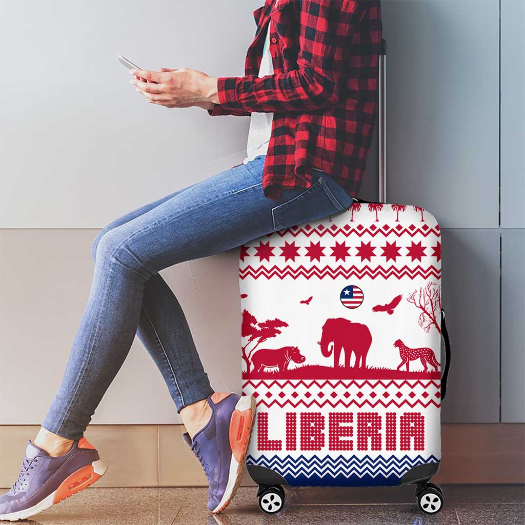 Liberia Christmas Luggage Cover with Red Wildlife Silhouettes and White Blue Holiday TS04