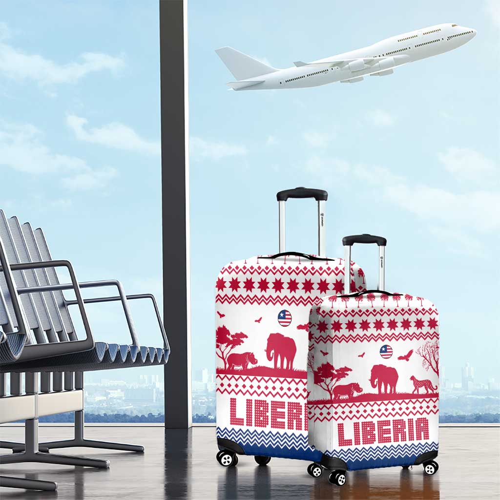Liberia Christmas Luggage Cover with Red Wildlife Silhouettes and White Blue Holiday TS04