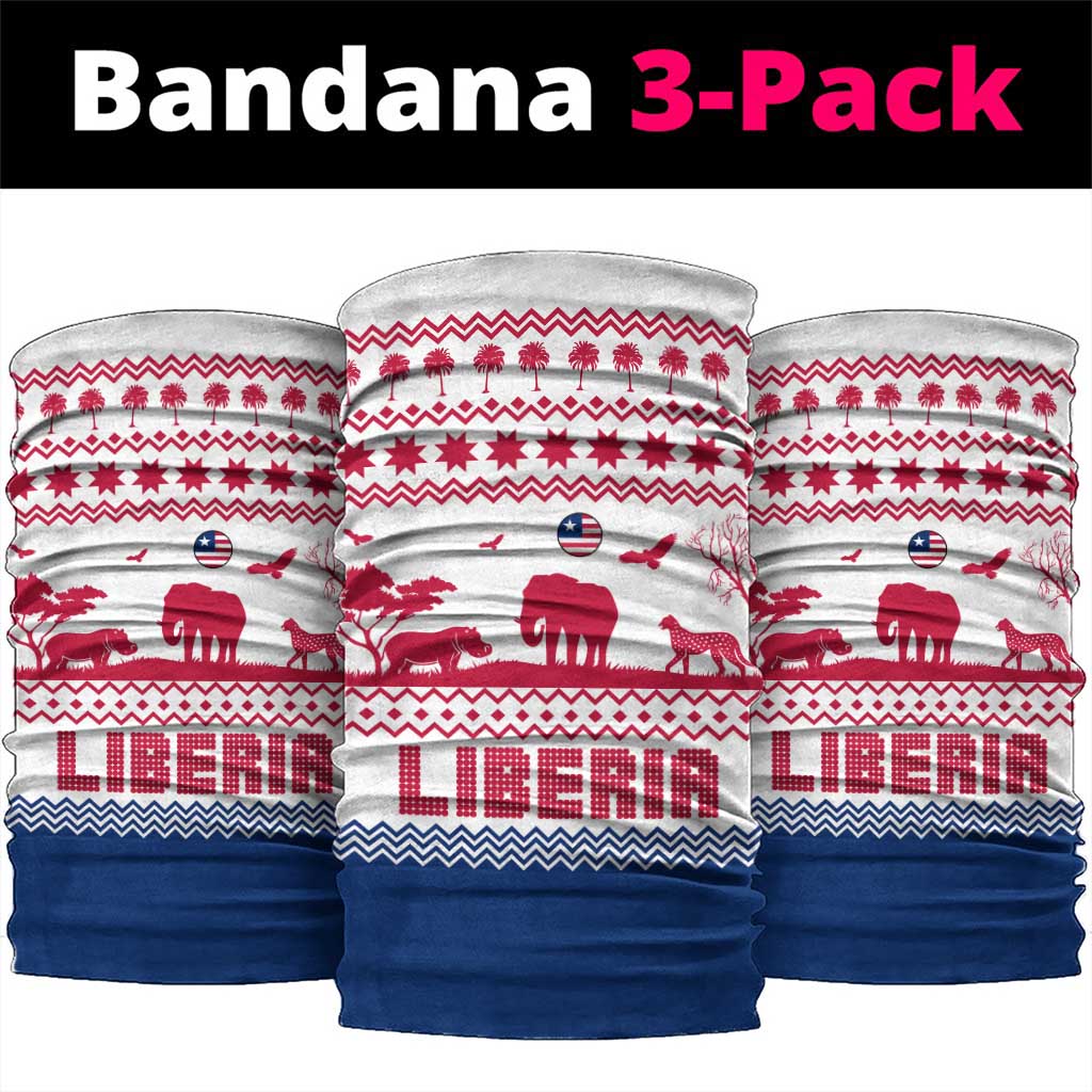 Liberia Christmas Neck Gaiter with Red Wildlife Silhouettes and White Blue Holiday TS04