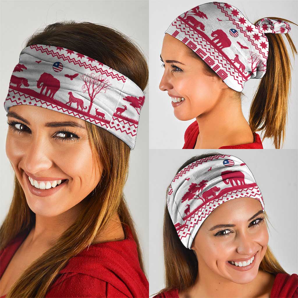Liberia Christmas Neck Gaiter with Red Wildlife Silhouettes and White Blue Holiday TS04