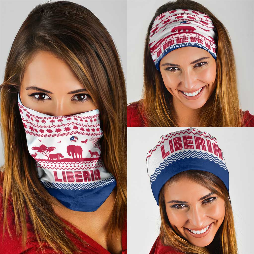Liberia Christmas Neck Gaiter with Red Wildlife Silhouettes and White Blue Holiday TS04