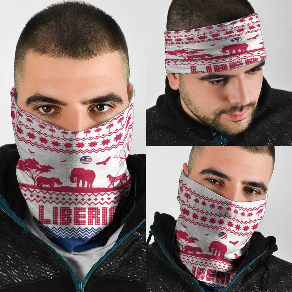 Liberia Christmas Neck Gaiter with Red Wildlife Silhouettes and White Blue Holiday TS04