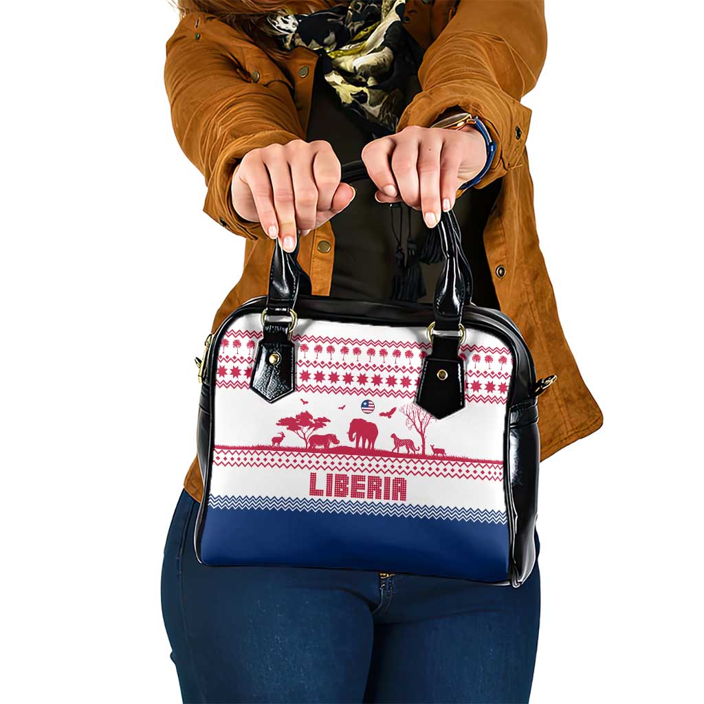 Liberia Christmas Shoulder Handbag with Red Wildlife Silhouettes and White Blue Holiday TS04
