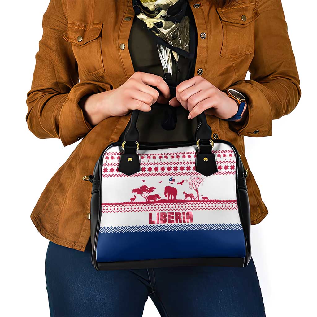 Liberia Christmas Shoulder Handbag with Red Wildlife Silhouettes and White Blue Holiday TS04