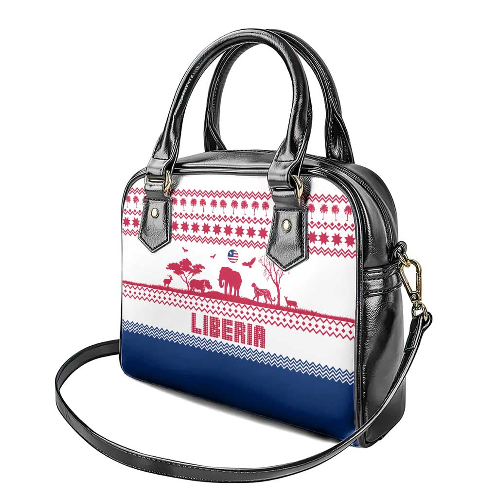 Liberia Christmas Shoulder Handbag with Red Wildlife Silhouettes and White Blue Holiday TS04