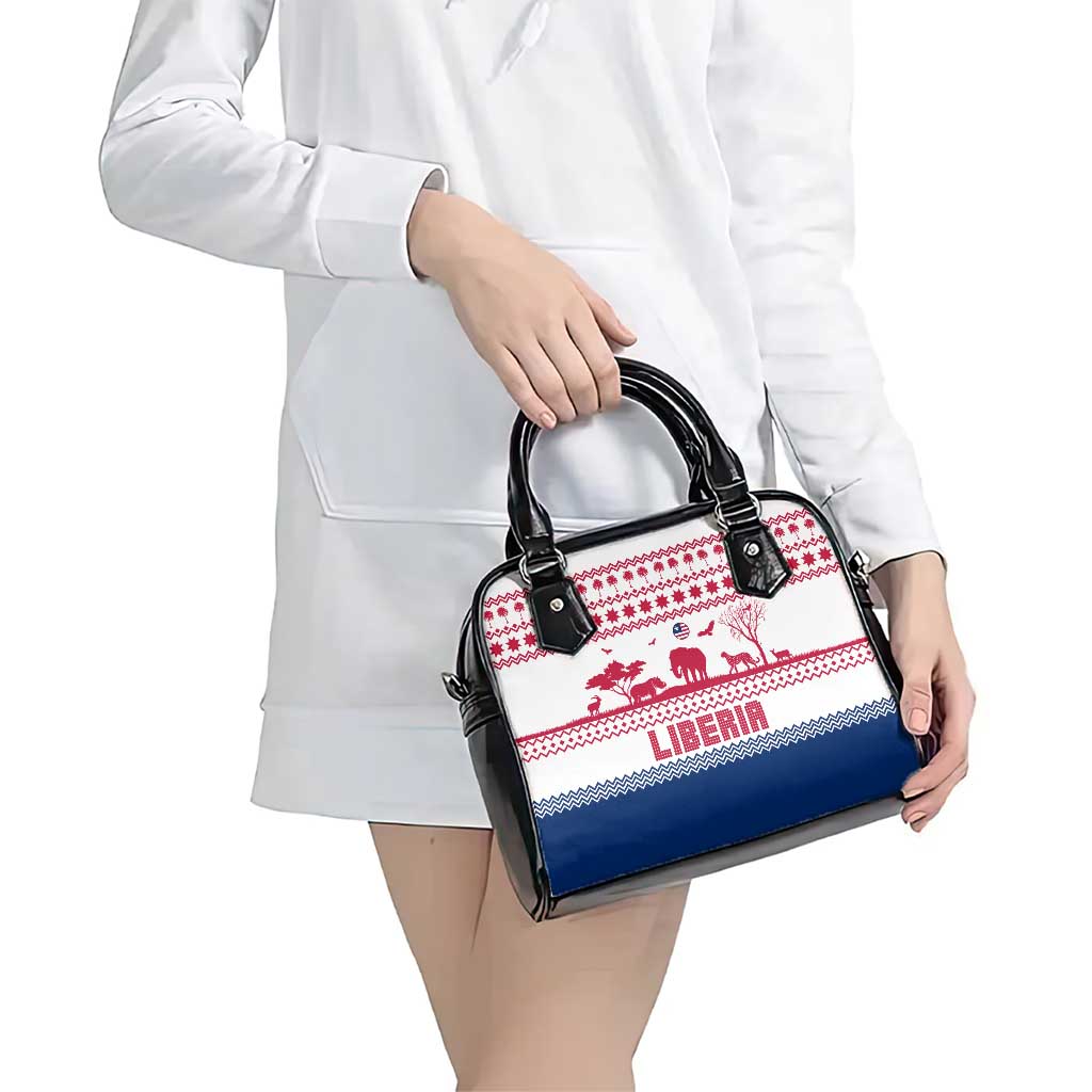 Liberia Christmas Shoulder Handbag with Red Wildlife Silhouettes and White Blue Holiday TS04