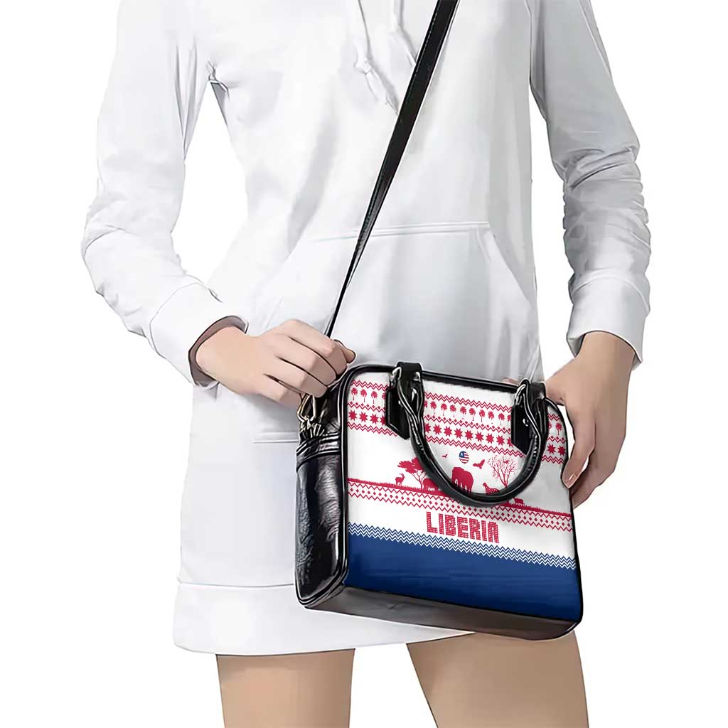Liberia Christmas Shoulder Handbag with Red Wildlife Silhouettes and White Blue Holiday TS04