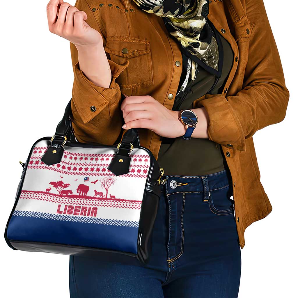 Liberia Christmas Shoulder Handbag with Red Wildlife Silhouettes and White Blue Holiday TS04