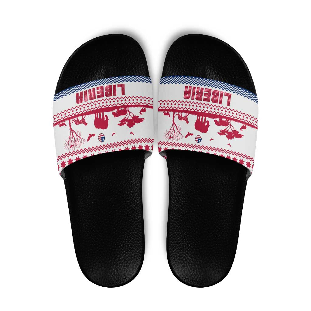 Liberia Christmas Slide Sandals with Red Wildlife Silhouettes and White Blue Holiday TS04