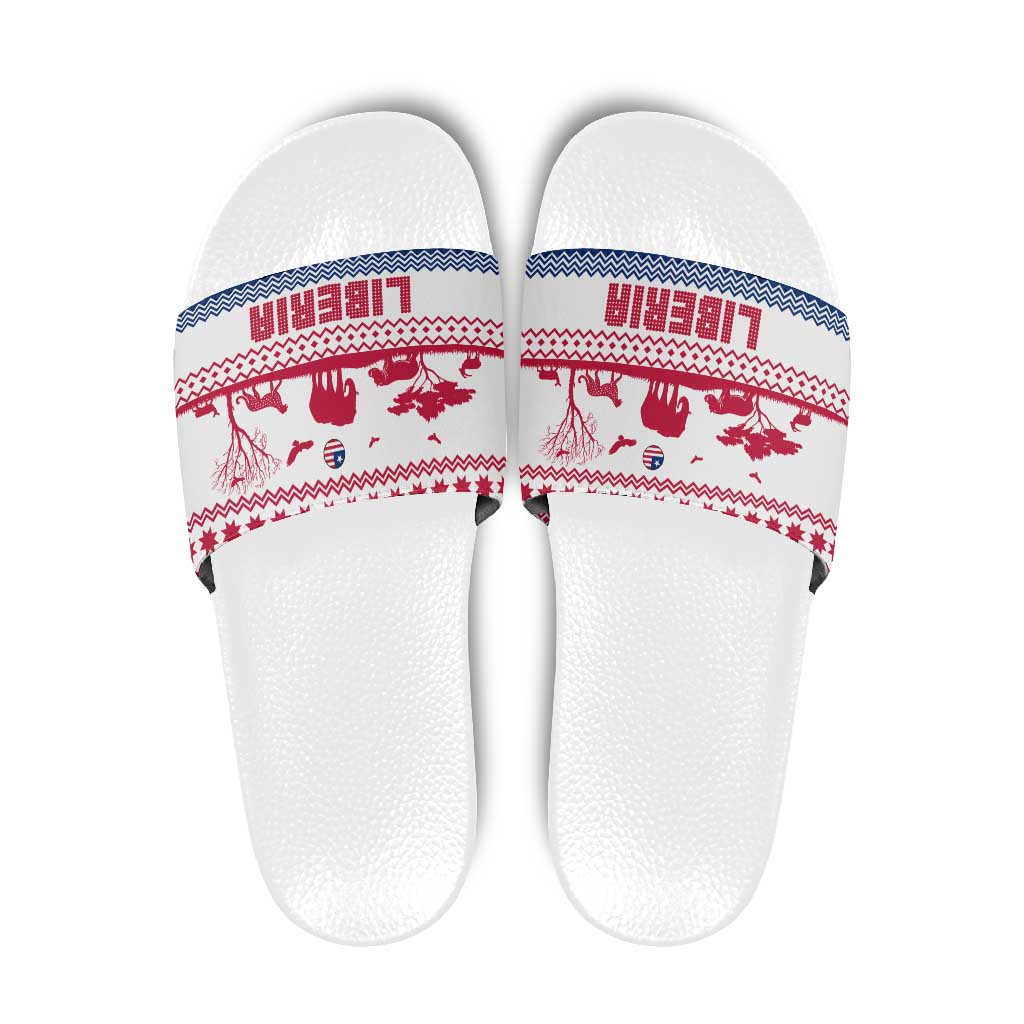 Liberia Christmas Slide Sandals with Red Wildlife Silhouettes and White Blue Holiday TS04