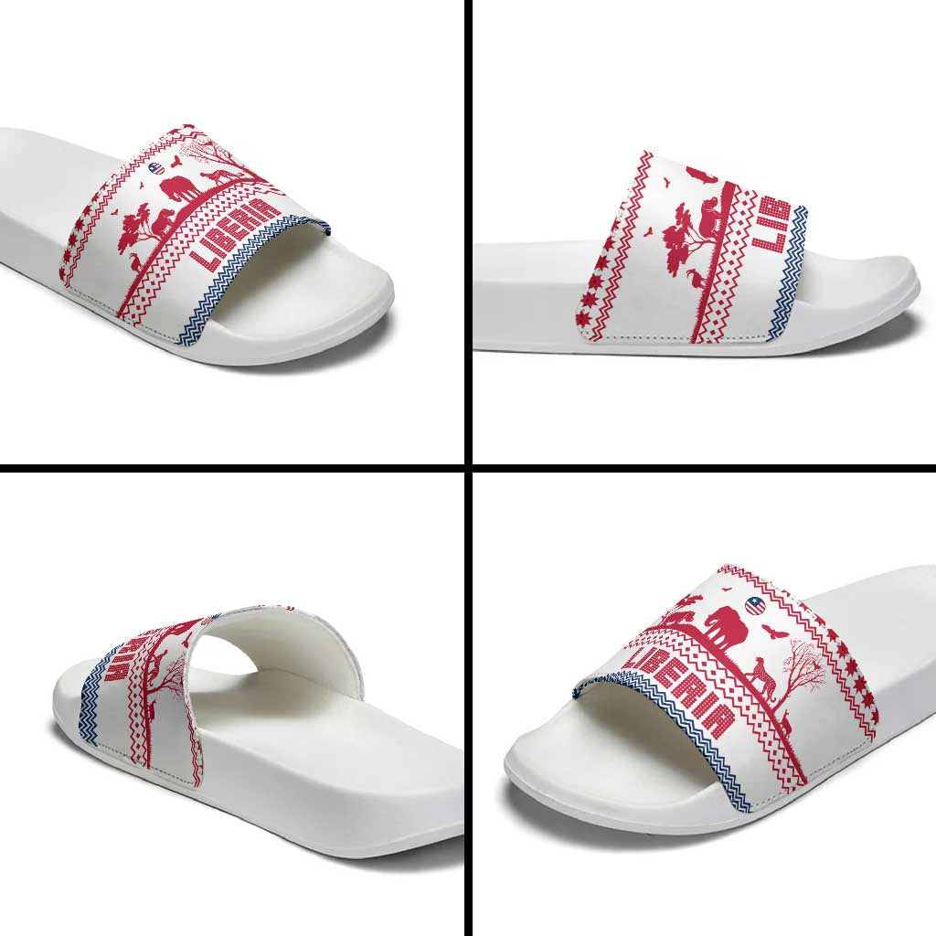 Liberia Christmas Slide Sandals with Red Wildlife Silhouettes and White Blue Holiday TS04