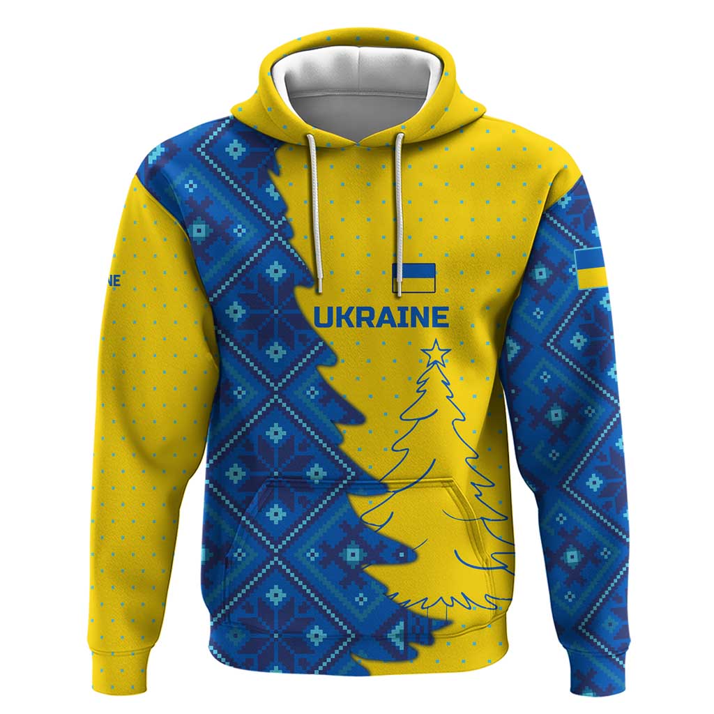 Ukraine Christmas Hoodie with Yellow and Blue Tree Design and Traditional Embroidery TS04