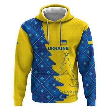 Ukraine Christmas Hoodie with Yellow and Blue Tree Design and Traditional Embroidery TS04
