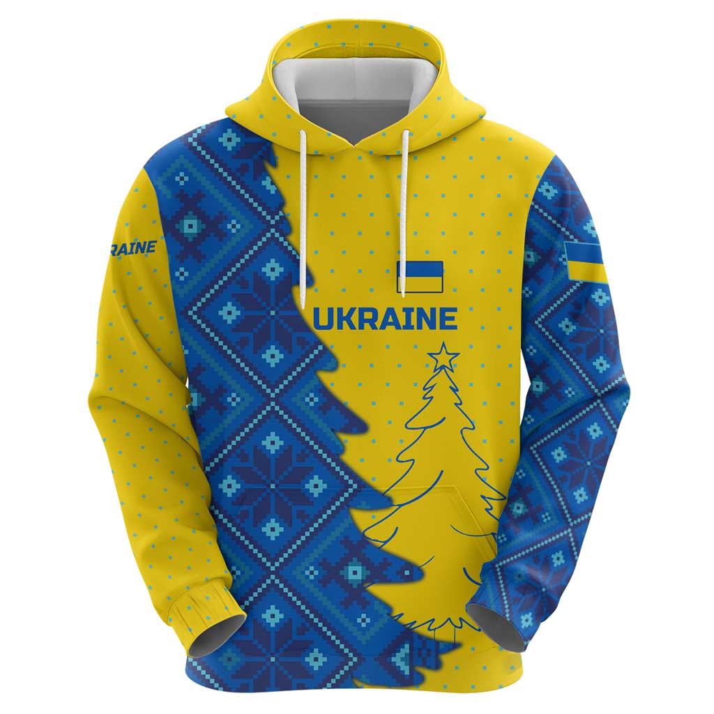 Ukraine Christmas Hoodie with Yellow and Blue Tree Design and Traditional Embroidery TS04