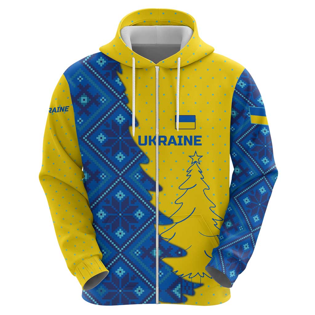 Ukraine Christmas Hoodie with Yellow and Blue Tree Design and Traditional Embroidery TS04