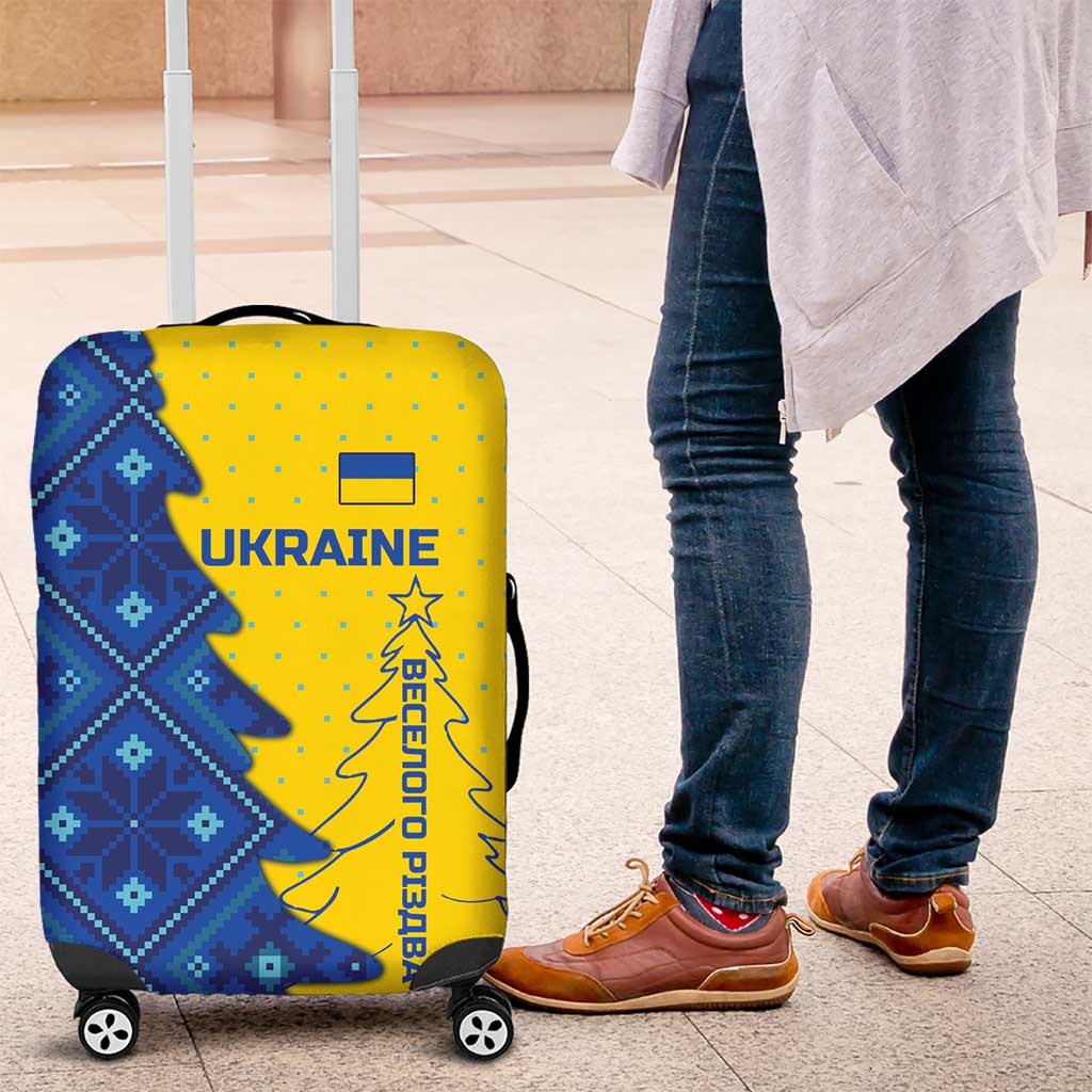 Ukraine Christmas Luggage Cover with Yellow and Blue Tree Design and Traditional Embroidery TS04