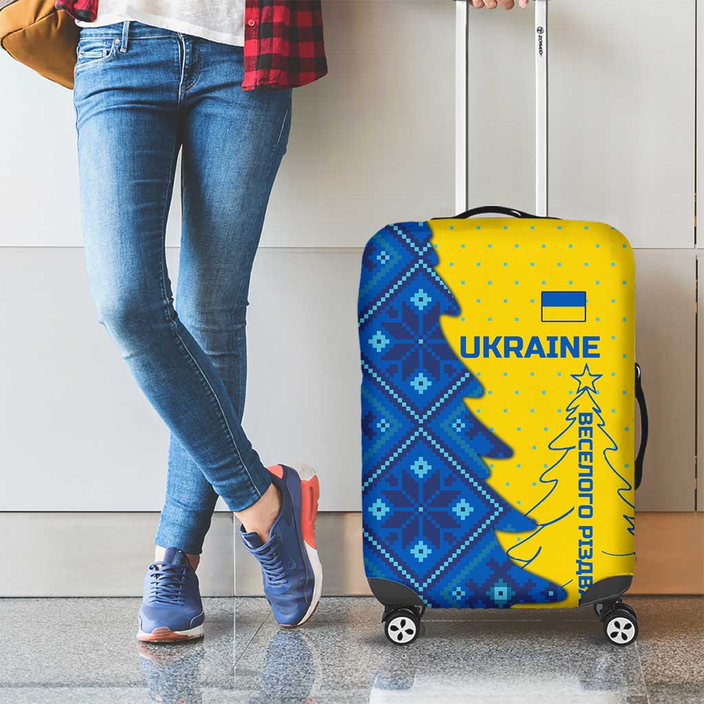 Ukraine Christmas Luggage Cover with Yellow and Blue Tree Design and Traditional Embroidery TS04