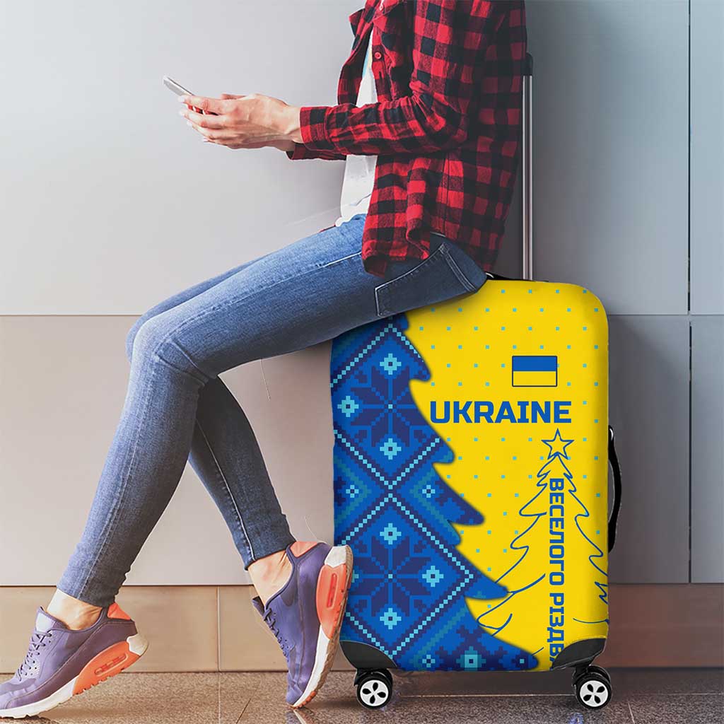 Ukraine Christmas Luggage Cover with Yellow and Blue Tree Design and Traditional Embroidery TS04