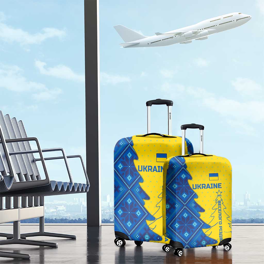 Ukraine Christmas Luggage Cover with Yellow and Blue Tree Design and Traditional Embroidery TS04