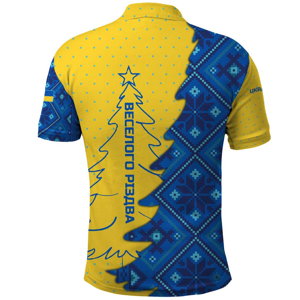 Ukraine Christmas Polo Shirt with Yellow and Blue Tree Design and Traditional Embroidery TS04