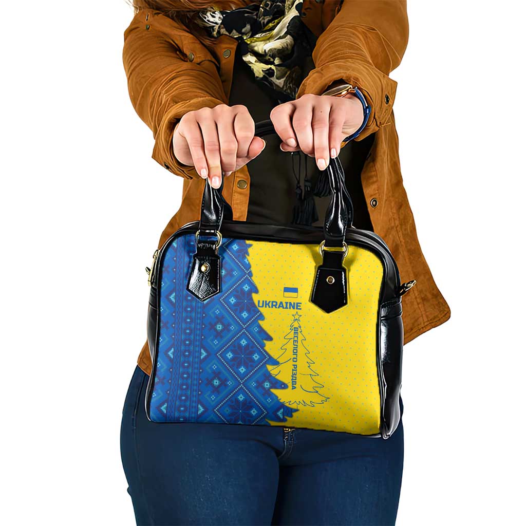Ukraine Christmas Shoulder Handbag with Yellow and Blue Tree Design and Traditional Embroidery TS04