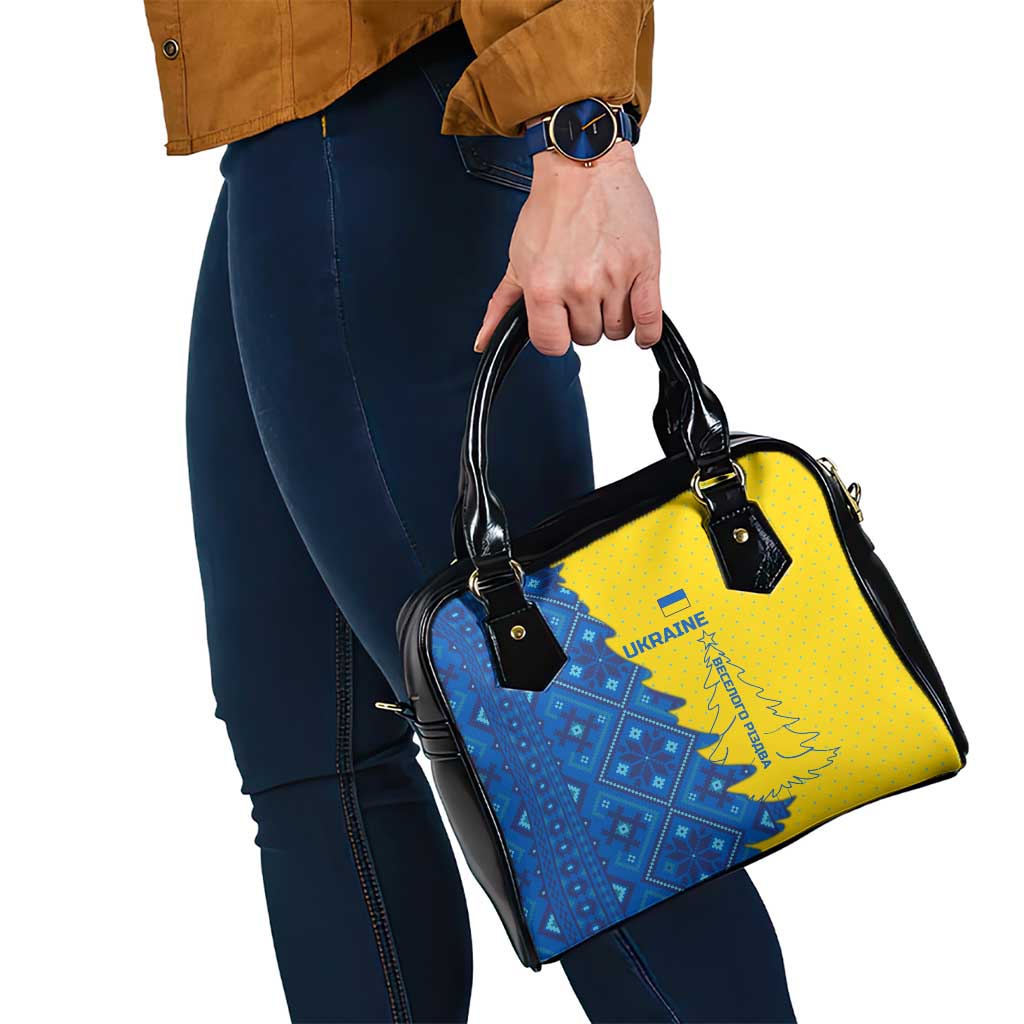 Ukraine Christmas Shoulder Handbag with Yellow and Blue Tree Design and Traditional Embroidery TS04