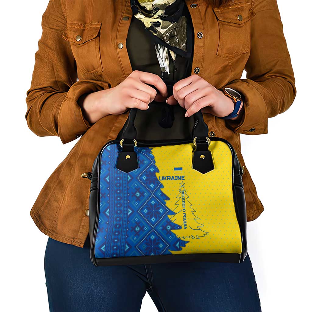 Ukraine Christmas Shoulder Handbag with Yellow and Blue Tree Design and Traditional Embroidery TS04