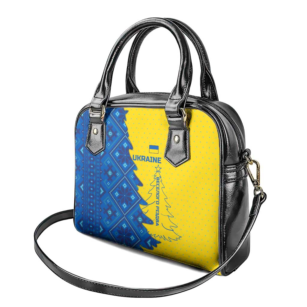 Ukraine Christmas Shoulder Handbag with Yellow and Blue Tree Design and Traditional Embroidery TS04
