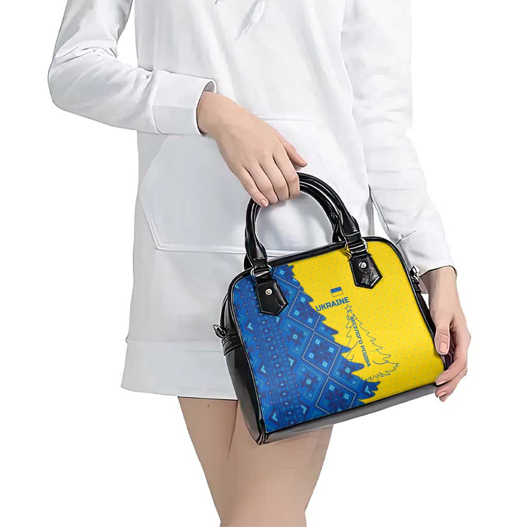 Ukraine Christmas Shoulder Handbag with Yellow and Blue Tree Design and Traditional Embroidery TS04