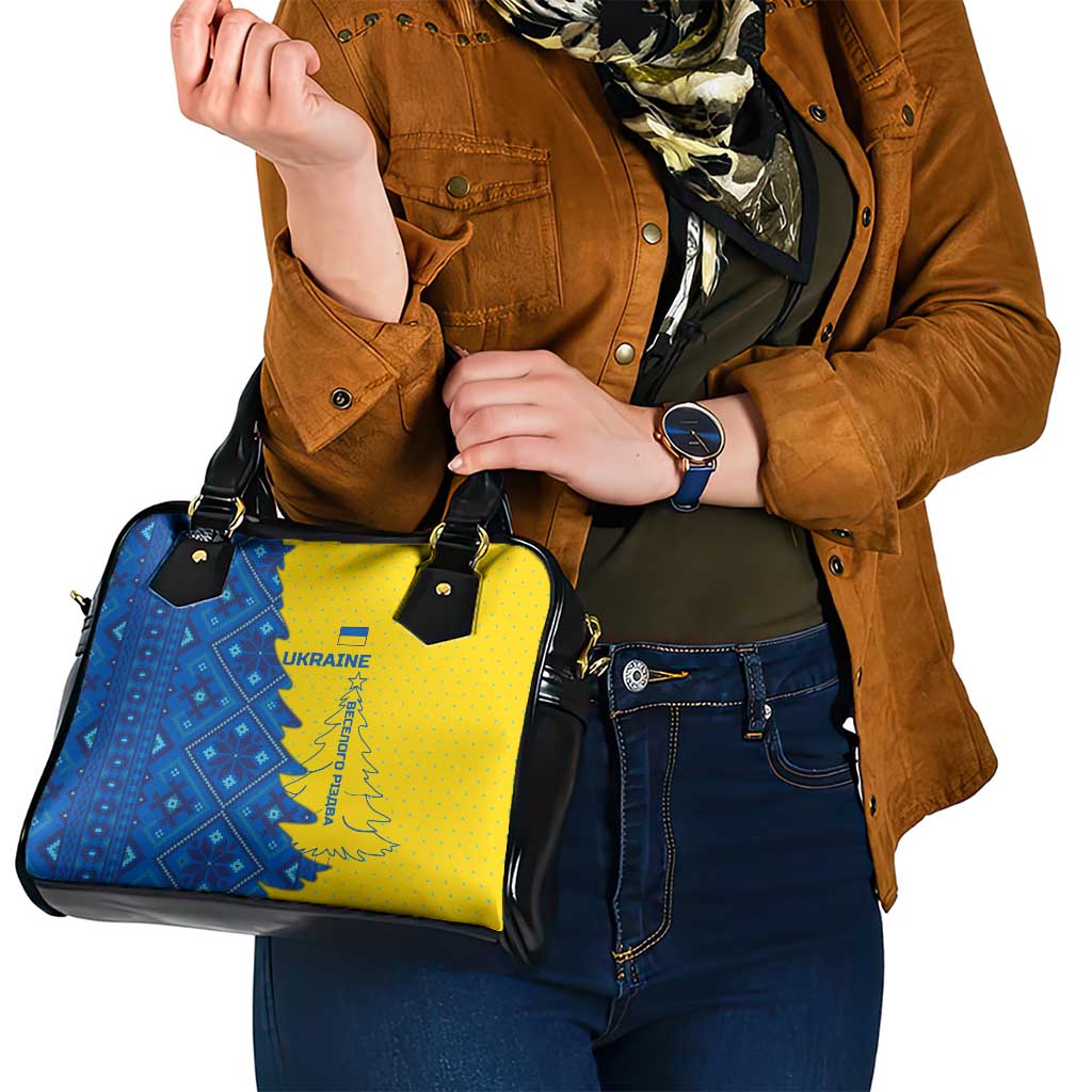 Ukraine Christmas Shoulder Handbag with Yellow and Blue Tree Design and Traditional Embroidery TS04