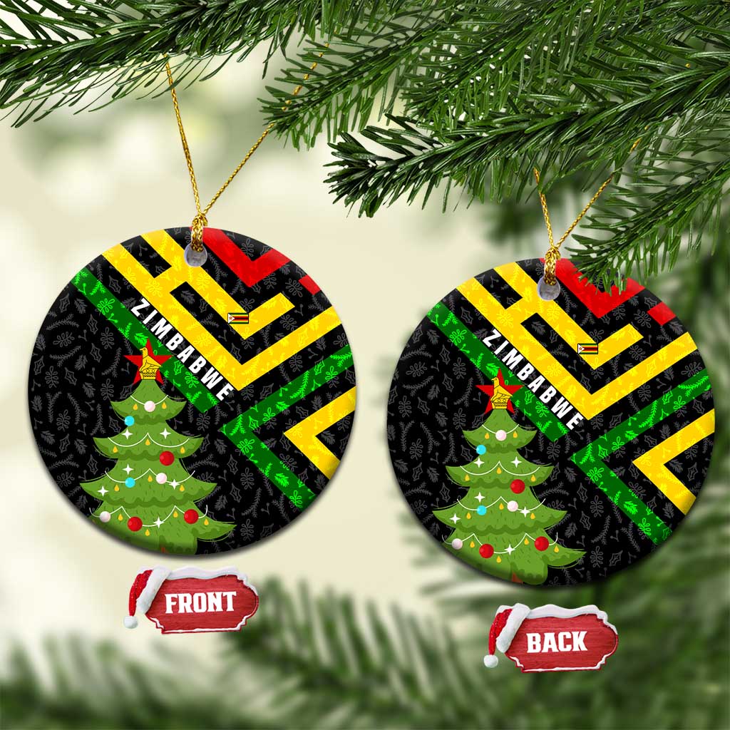 Zimbabwe Christmas Ceramic Ornament with Flag Colors Xmas Tree and Holiday TS04