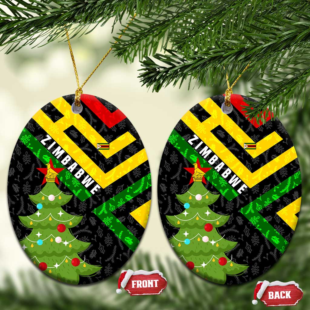 Zimbabwe Christmas Ceramic Ornament with Flag Colors Xmas Tree and Holiday TS04