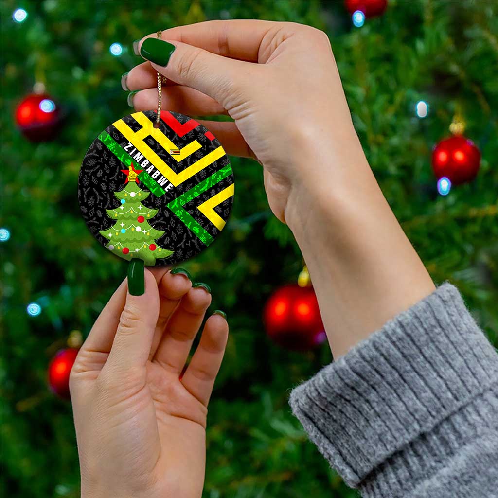 Zimbabwe Christmas Ceramic Ornament with Flag Colors Xmas Tree and Holiday TS04