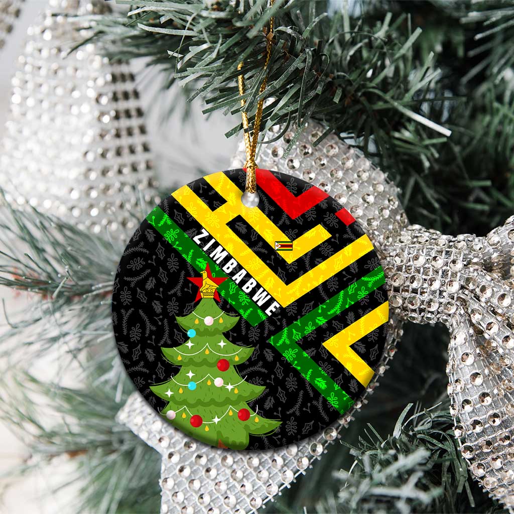 Zimbabwe Christmas Ceramic Ornament with Flag Colors Xmas Tree and Holiday TS04