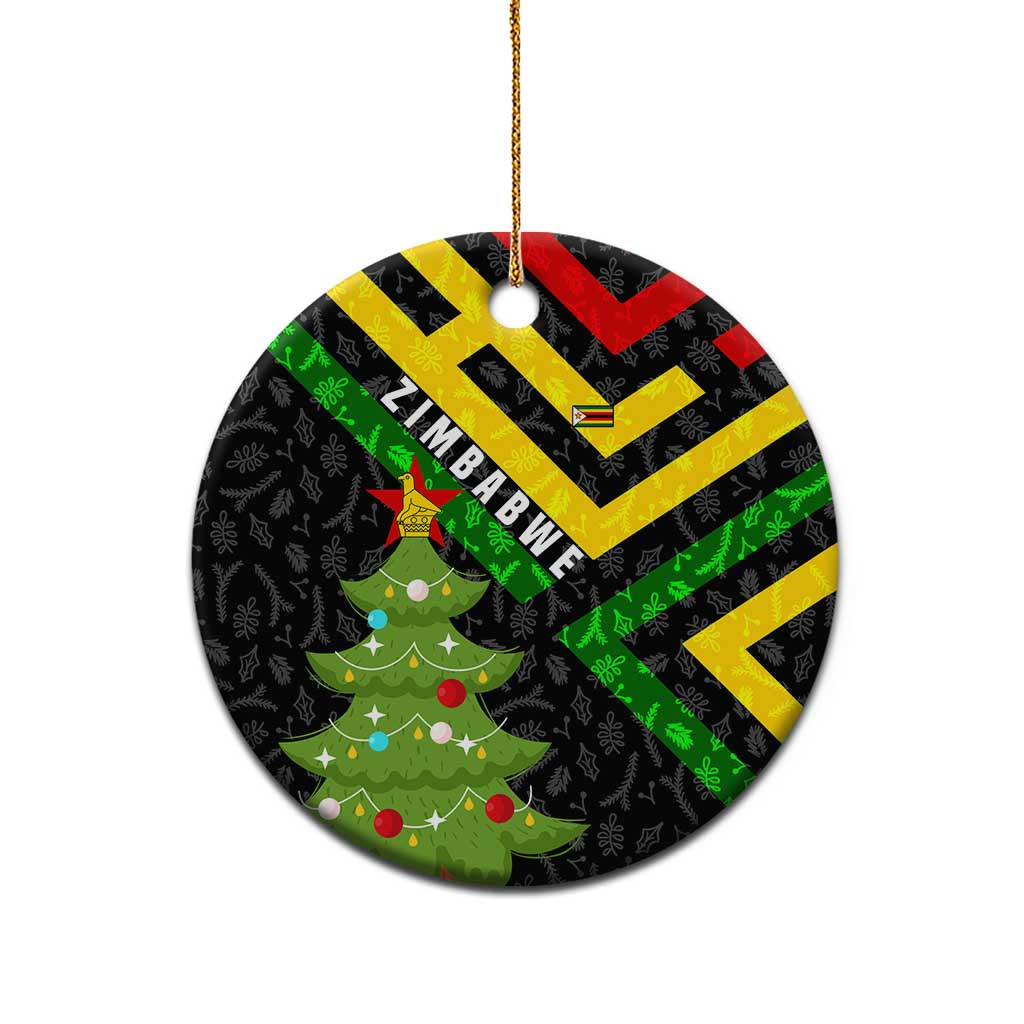 Zimbabwe Christmas Ceramic Ornament with Flag Colors Xmas Tree and Holiday TS04