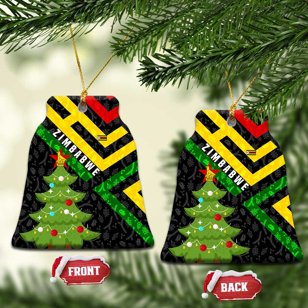 Zimbabwe Christmas Ceramic Ornament with Flag Colors Xmas Tree and Holiday TS04