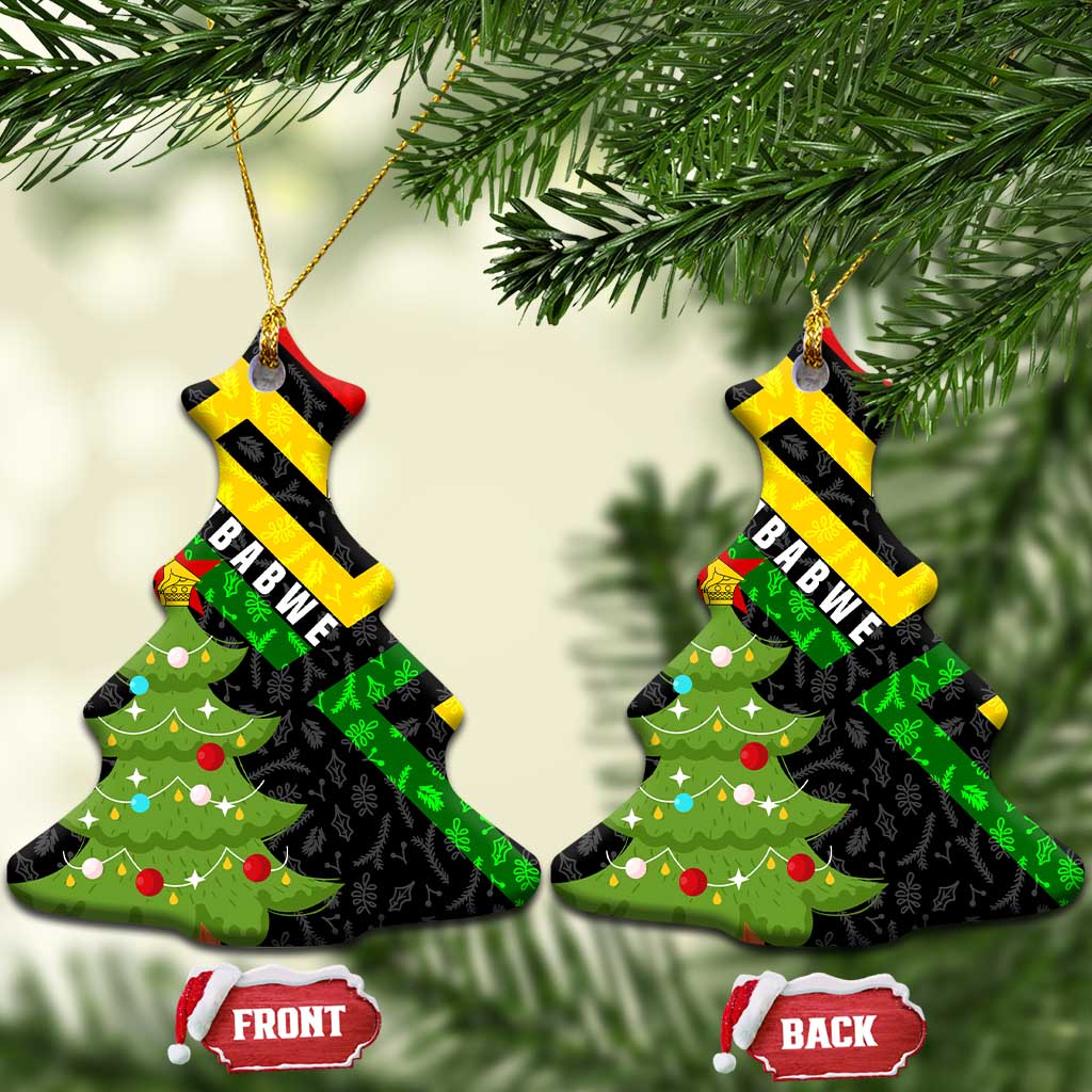 Zimbabwe Christmas Ceramic Ornament with Flag Colors Xmas Tree and Holiday TS04