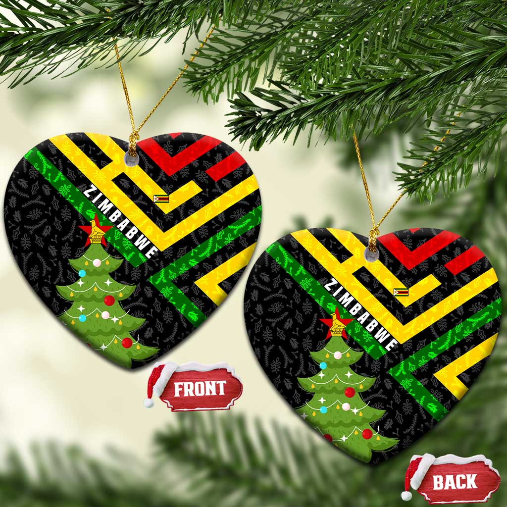 Zimbabwe Christmas Ceramic Ornament with Flag Colors Xmas Tree and Holiday TS04