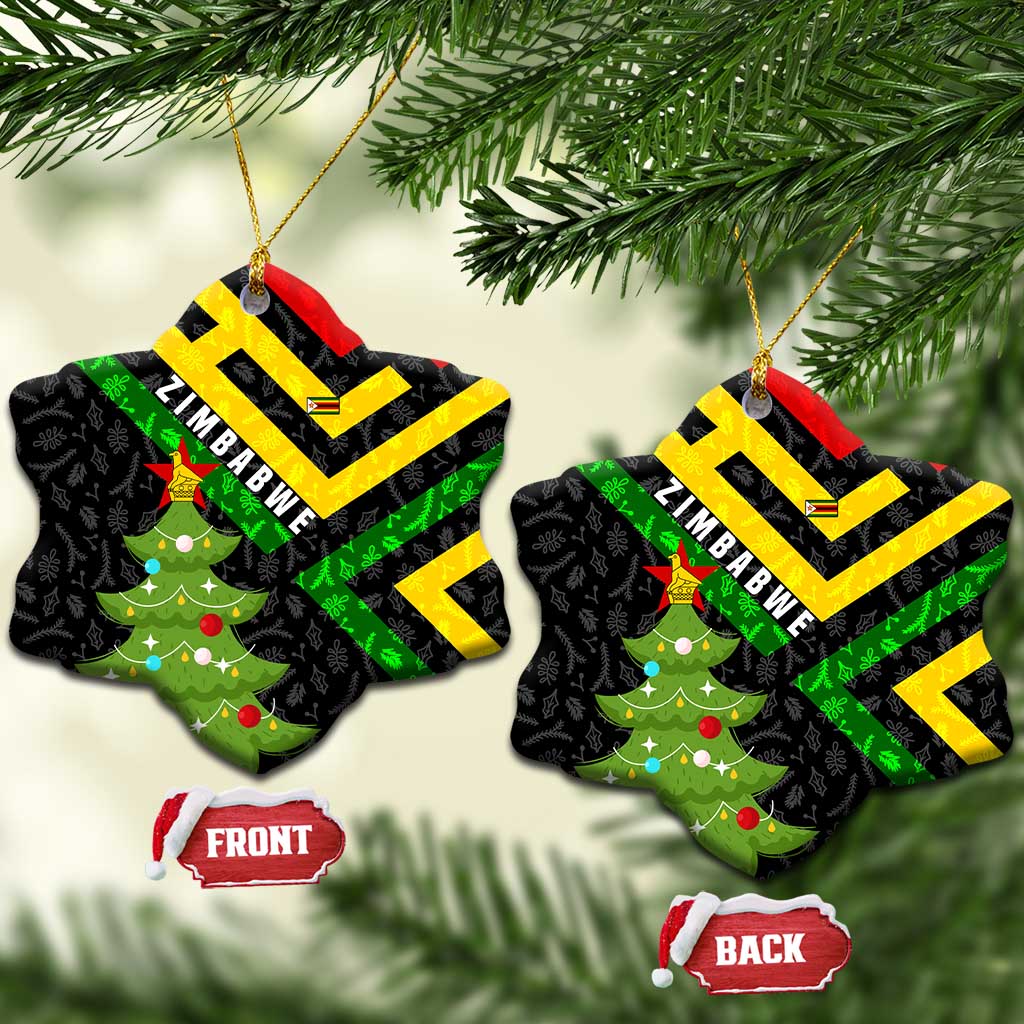 Zimbabwe Christmas Ceramic Ornament with Flag Colors Xmas Tree and Holiday TS04