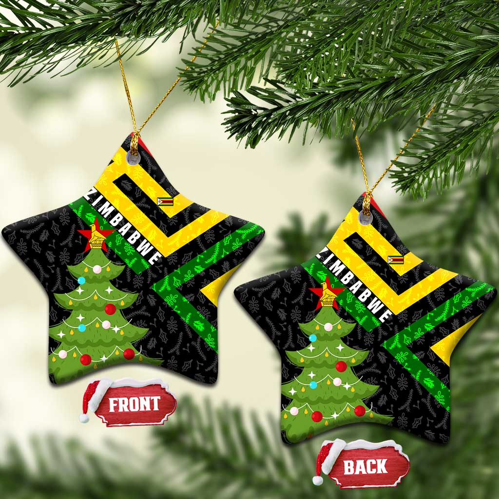 Zimbabwe Christmas Ceramic Ornament with Flag Colors Xmas Tree and Holiday TS04